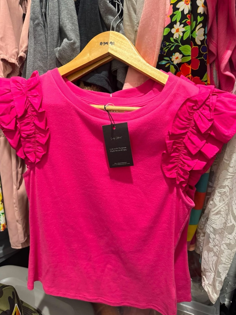 NWT:Women's Ruffle Sleeve Top - Hot Pink